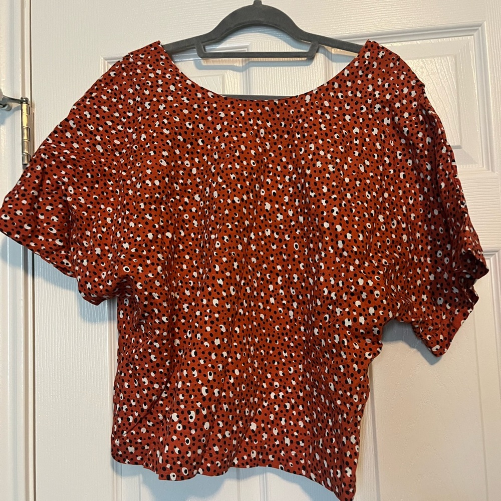 The Odells Anthropologie Women's Orange Leopard Top Small